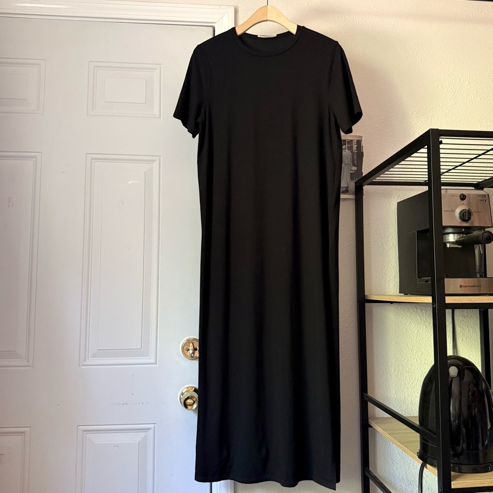 REFORMATION black tencel lyocell knit crew short sleeve t-shirt midi dress